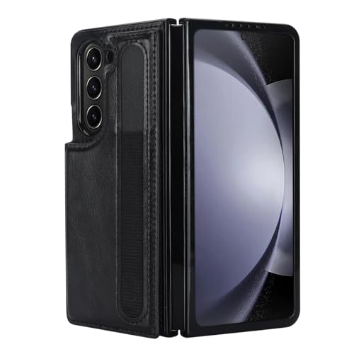 Coque en cuir premium pour Galaxy Z Fold 6 protection luxe double boucle noir