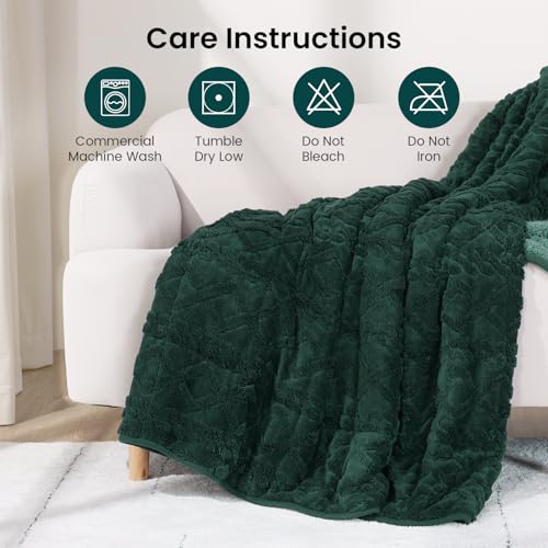 Image of Drewin Queen Size 15 lbs Weighted Blanket for Adults, Soft Fuzzy Jacquard Sherpa Weighted Blankets for Sleeping, Cozy Sofa Bed Blanket for Winter, Dark Green, 48 x 72 inches