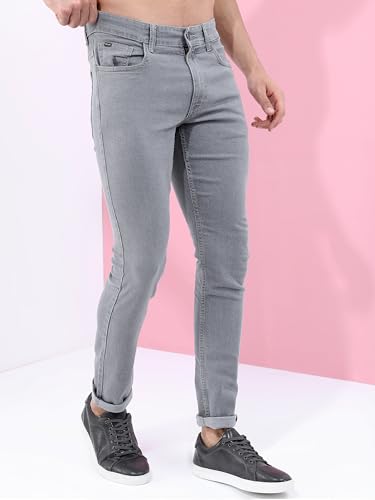 Image of Highlander Mens Tapered Fit Denim Jeans for Man |Jeans Pant Cropped Length|Mid-Rise|Stylish Casual Wear with Stretchable Fabric