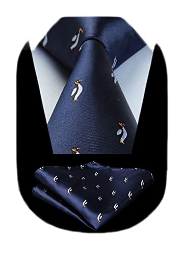 Image of HISDERN Ties for Men Classic Animal Tie and Pocket Square Set Jacquard Woven Silk Neckties Handkerchief Wedding Party