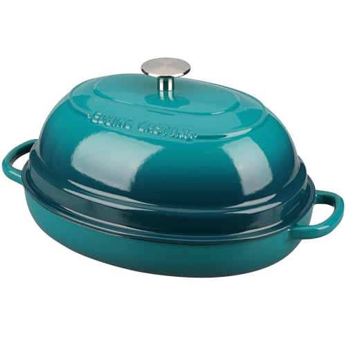 EDGING CASTING Enameled Oval Cast Iron Dutch Oven Pot with Lid, Bread Dutch Oven for Sourdough Bread Baking, Dutch Oven Bread, Bread Oven, 6QT, Darkcyan