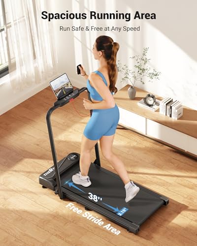 Image of THERUN Walking Pad, 2 in 1 Foldable Treadmills for Home, 2.5HP Under Desk with Handle Bar, 16 inch Widened Running Belt, Treadmill with Remote Control & LED Touch Screen
