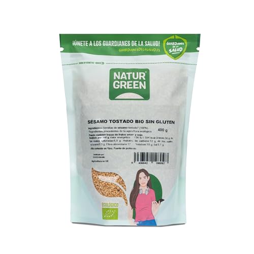 NaturGreen - Sésamo Tostado Bio 400 g, 100% Fruto Seco Tostado Eco, Fuente de Calcio, Proteína y Fibra, Sin Gluten, Sin Azúcares, Vegano, Ensaladas, Panes, Salsas y Galletas