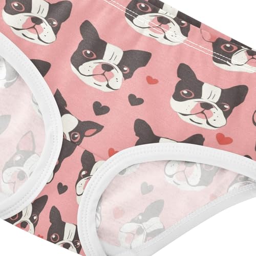 Wusikd Cute Boston Terrier Girls' Underwear Cotton Hearts Girls Briefs Soft Toddler Underwear 2T4