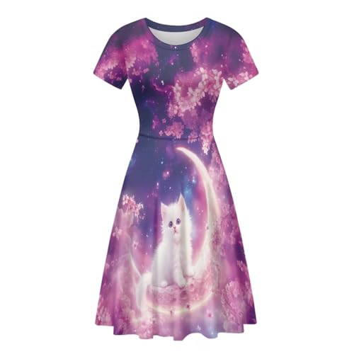 Image of HUGS IDEA Womens Puffy Swing Midi Dress Round Neck Short Sleeve Party A-Line Dresses
