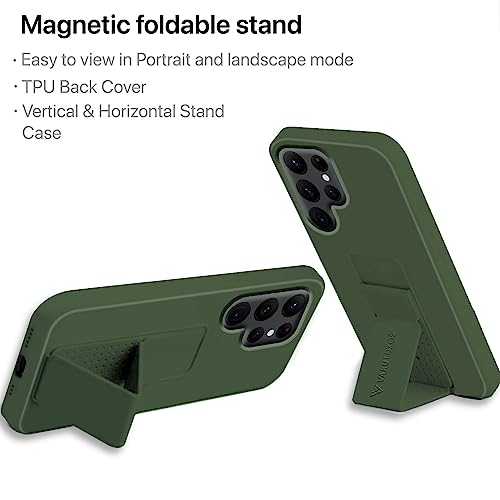 Image of Vaku Luxos Harbor Grip Multi-Functional Back Cover Case for Samsung Galaxy S22 Ultra with Magnetic Kickstand, Soft Silicon Shockproof Protective Case - Green