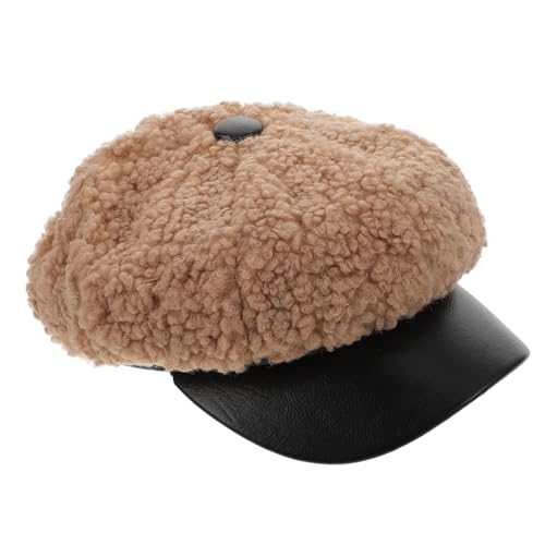 Veemoon Warm Hat Stylish Wide Brim Hat Duckbill Cap Octagonal Cashmere Fashionable and Warm Khaki