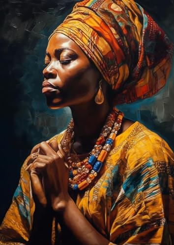 African Woman Cross Stitch Kits for Beginners Stamped Cross-Stitch Supplies Needlework DIY 11CT 3 Strands Cotton Thread Printed DIY Needlepoint Kits 40×50cm (wj57)