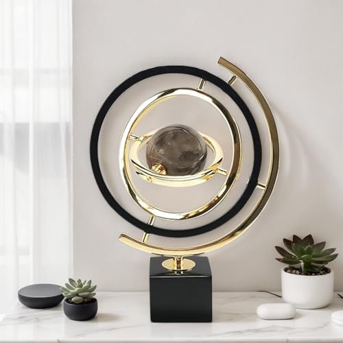 Modern Sculpture Decor, Abstract Metal Globe Art on Rectangle Stand