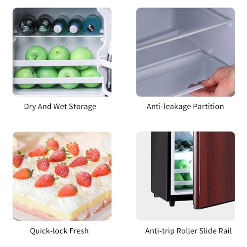 Refrigerator with Freezer 3.5 Cu.Ft with 7 Level Adjustable Thermostat Control 2 Door Energy Saving Top-Freezer Compact Refrigerator Wood - Image 5