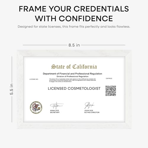 Image of Homeforia 5.5x8.5 Business License Frame White, High End Oak 5.5 x 8.5 Wood Certificate Frames, 5.5by8.5 Document Frames for Wall or Tabletop, Wooden Picture Frames, Tempered Glass, Wall Kit, Set of 2