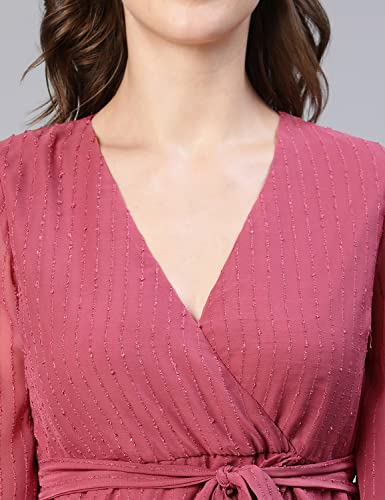 Image of oxolloxo Women Regular Fit Polyester Regular Sleeves Dobby Party Pink Top