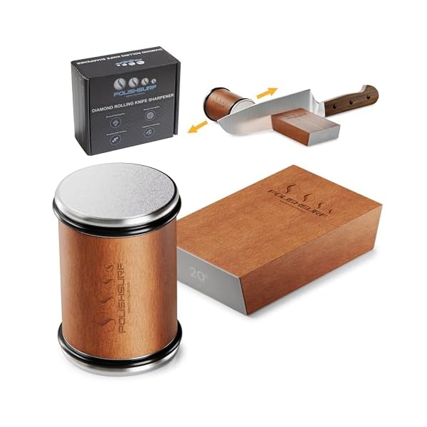 Rolling Knife Sharpener Kit for Kitchen â Chef Knife Sharpening Tool with 15Â° & 20Â° Magnetic Angle, Wooden Roller Base, Diamond Discs â Easy Manual Sharpener System