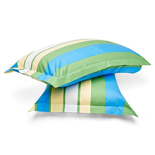Image of Amazon Brand - Solimo Silk Finish Spectra Stripe 180 TC 100% Cotton Double Bedsheet with 2 Pillow Covers - Green