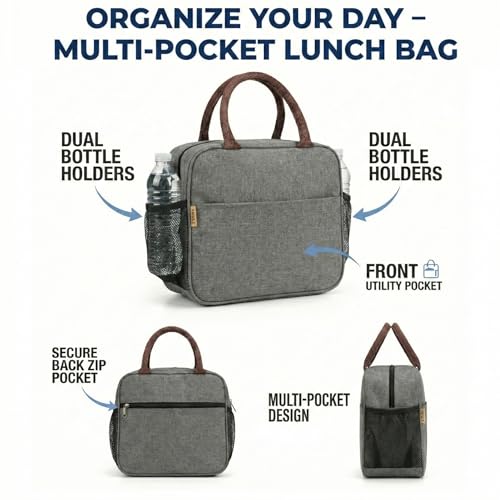 Image of FOSSE (7.5 L Insulated Travel Lunch /Tiffin /Storage Bag for Office, College & School | Hot & Cold Travel Lunch Box for Men,Women | Tiffin Box & Bottles, Picnic Bag (Grey)
