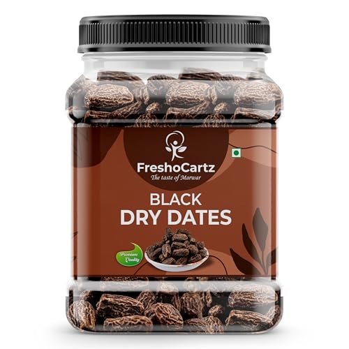 Image of FreshoCartz Black Dry Dates 1kg | Dry Chuhara | Kali Kharak | Sukha Khajur | Kharek | Healthy & Natural Black Dates | Dry Fruits | Jar Pack