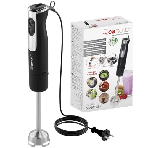 Clatronic Stabmixer 800W mit Turbo-Funktion | Pürierstab mit Edelstahlmesser | 12 Stufen | für Babynahrung, Suppe, Smoothies, Püree, Sauce | Hand Blender | elektrische Stabmixer SM 3825 silber/schwarz