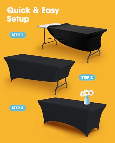 4-Pack Black Spandex Tablecloths – 72"x30"x30" Stretch Fitted Table Covers for 6ft Rectangle Folding Tables, Wrinkle-Resistant Tablecloth for Wedding, Banquet & Outdoor Events - Image 6