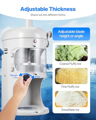 Image of VEVOR Commercial Ice Shaver Crusher, 220lbs /hr Electric Fluffy Ice & Snow Cone Machine, 250W 1500RPM Tabletop Fluffy Shaved-Ice Machine for Parties Events Snack Bar, Home and Commercial Use (White)