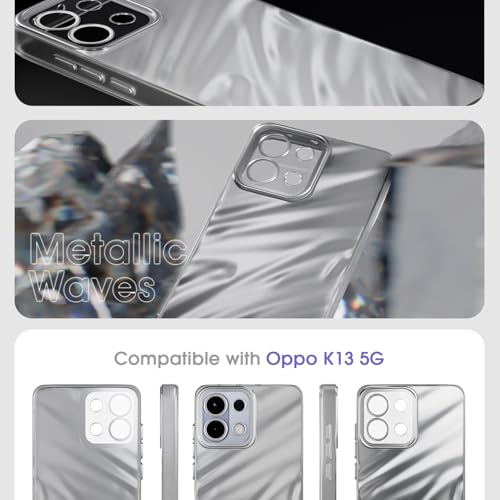 Image of Amazon Basics Back Cover for Oppo K13 5G | Pearl-Marble Swirl Design | Slim Shockproof TPU | Camera Protection Bumper Case (Silver)