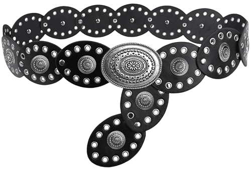 Mealah Wide Disc Belt for Women - PU Leather Hollow Out Round Belts Vintage Western Cowboy Cowgirl Waist Belt