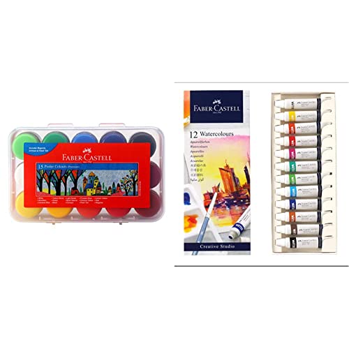 Image of Faber-Castell Poster Color Plastic Box - Pack of 15 (Assorted) Creative Studio Watercolours, 5 ml - Set of 12