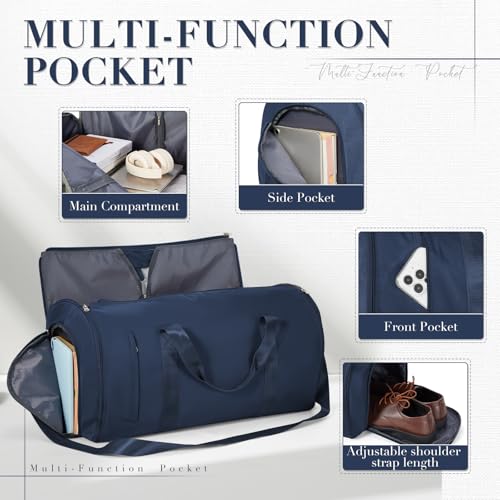 Image of Convertible Garment Bags for Travel Carry On Garment Bag For Men Women Foldable Duffle Bag For Travel,2 in 1 Hanging Suitcase Suit Travel Bags （Navy Blue）