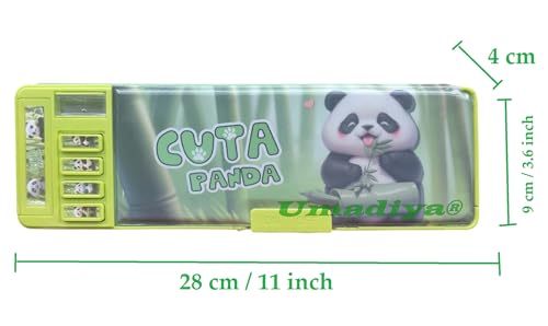 Image of Umadiya Plastic Multifunctional Panda Password Lock Double Sided Compass Box for Kids, Pencil Box for Boy & Girl, Aesthetic Stationary Items, Panda Theme Pencil Case Return Gifts for Kids (Green)