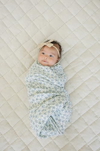 Image of Mebie Baby Blue Blossom Muslin Swaddle, Modern and Neutral Blanket for Baby Girl or Boy, 0-3 Month, Comfy Wrap