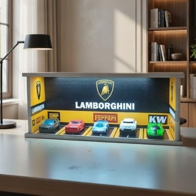 Image of Art Monk Premium LED Luxury Car Diorama Display Case ? Lamborghini Style Garage Background | Wooden Frame Diecast Car Display Box | Dustproof Collector Showcase