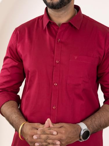 Image of RAMRAJ COTTON Men Premium Cotton Full Sleeves Shirt and Fancy Border Dhoti Set Luxe Set