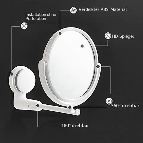 Klapparm ausziehbar Badezimmerspiegel ohne Bohren Drehgelenk Badezimmer Spiegel Saugarm doppelseitig Kosmetik Make-up Spiegel