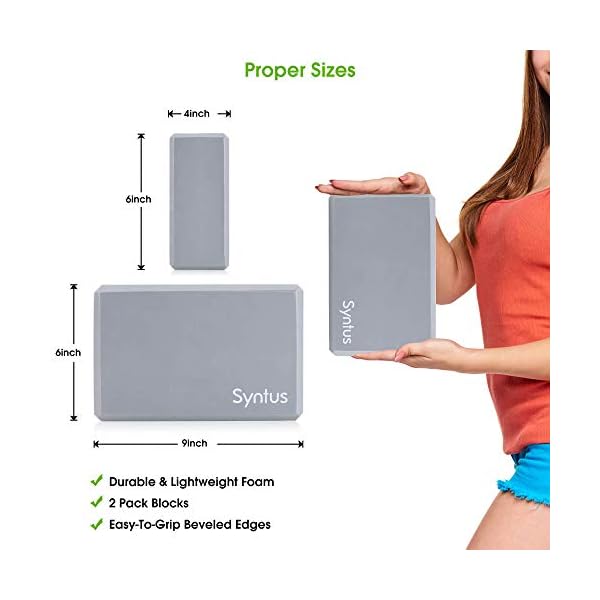 Syntus 9-in-1 Yoga Set, 1 Yoga Strap with 12 Loops, 2 EVA Foam Soft Non-Slip Yoga Blocks 9×6×4 inches,4 Resistance Bands with Instruction Book for Yoga, Pilates, Stretchings (Grey)