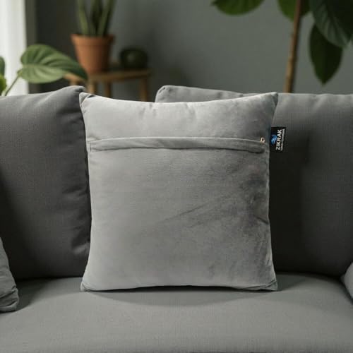 Image of Home Velvet Cushion Cover with Golden Stripes, Aqua Pack of 5, 16x16 to 26x26 Inch (Black /Silver, 20x20in)