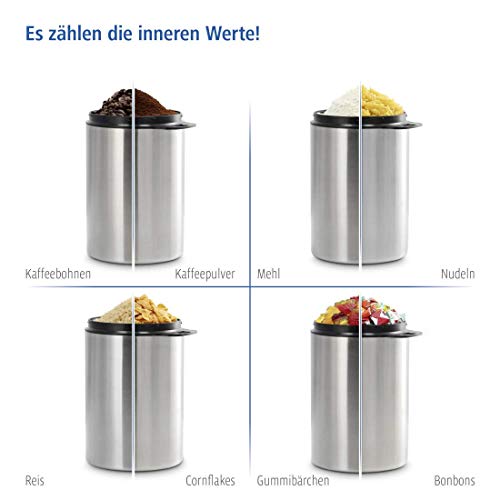 Foto von Xavax Kaffeedose luftdicht für 1 kg Kaffeebohnen (Behälter für Kaffee, Tee, Kakao, Nudeln, Edelstahl Dose zur Aufbewahrung mit Aromaverschluss, Vorratsdose für 1000 g Kaffee) silber