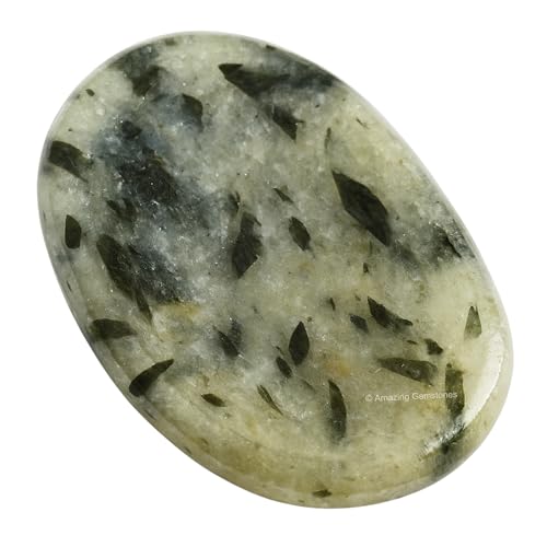 Image of Amazing Gemstone Green Tourmaline in Quartz Worry Stone Crystals and Healing Stones - Worry Stones for Stress Relief Gift - Piedra Crystal Fidget for Meditation - Stocking Stuffers and Birthday Gift