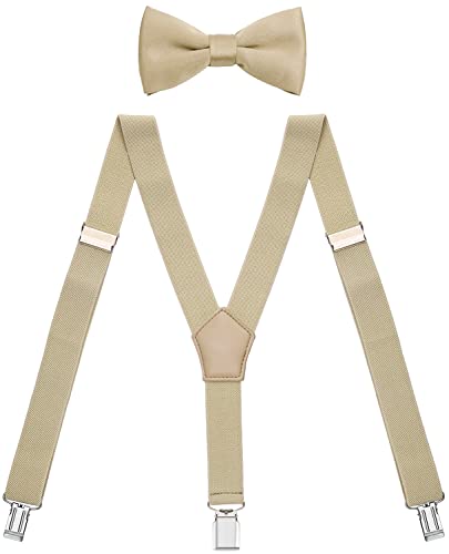 Image of Men's Boys' Bow Tie and Suspenders Set Y Shape Adjustable Elastic
