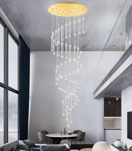 Image of 236'' Modern Crystal Chandeliers Long High Ceiling Chandelier for Staircase Dimmable LED Spiral Chandelier Hanging Ceiling Light Fixture for Entryway Foyer Hallway