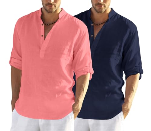 Image of Zombom Men's Combo Cotton Polyester Blend Solid Full Sleeve Straight Regular Fit Mandarin /Chinese Collor Kurta (Pack of 2)
