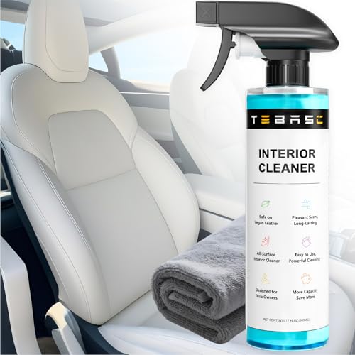 TEBASIC Tesla Interior Cleaner & Seat Stain Remover - Safe for White Vegan Leather - Car Detailing Kit for Model 3 Y S X Cybertruck - Cleans Dashboard Console Door & Upholstery Accessories