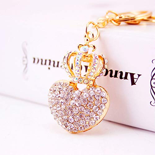 Cute Love Heart and Crown Shape Crystal Rhinestone Sparkling Keychain Bag Pendant Handbag Charm for Women Girls