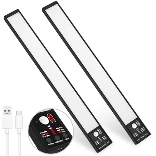 Image of YELKO Motion Sensor Under Cabinet Lights, 1500mAh Battery Operated Rechargeable LED Lights, Cordless Dimmable Motion Activated Nightlights for Kitchen Wardrobe Cupboard Stairs Hallway(Two Pack)
