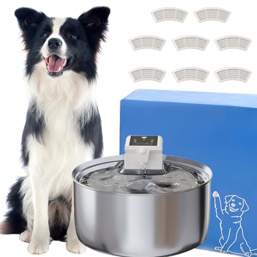 Flowzy Water Fountain, Flowzy Dog Water Fountain, 7L/1.8 Gal Stainless Steel Pet Water Fountain with Motion Sensor,Wireless Ultra-Quiet,3 Modes&5000mAH,Multi-Filtered with 8 Filters (+8 Filter, 1)