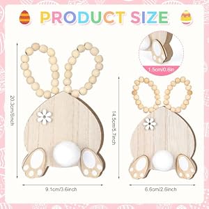 2 Pcs Easter Wood Bunny Table Decor Wood Bean Bunny Signs with Pom Pom Tail Wooden Farmhouse Easter Centerpieces Tabletop for Easte Spring Home and Tiered Tray Decoration