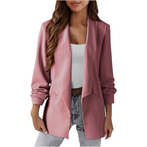 Blazers para mujer con solapa del Reino Unido, cárdigan frontal abierto, forro casual, fruncido, manga larga, abrigo con hombros acolchados, bolsillos acolchados, trabajo, oficina, boda, noche, A11