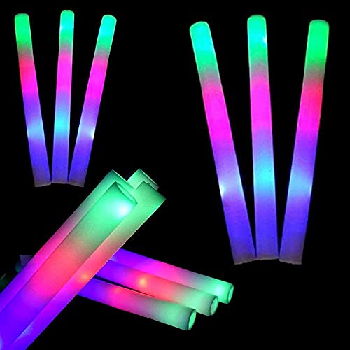 100 LED Foam Sticks Multi Color Flashing Glow Wands, Batons, Strobes - 3 Flashing Modes - Birthdays and Parties