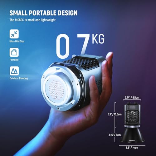 Image of NEEWER MS60C LED Video Light RGBWW Control 2.4G /App, 65W Mini RGB COB Continuous Light, 2700K-6500K, 8300lux /1m, CRI97+, 17 Effects, Manual Bowens Focus for Studio Photography Recording