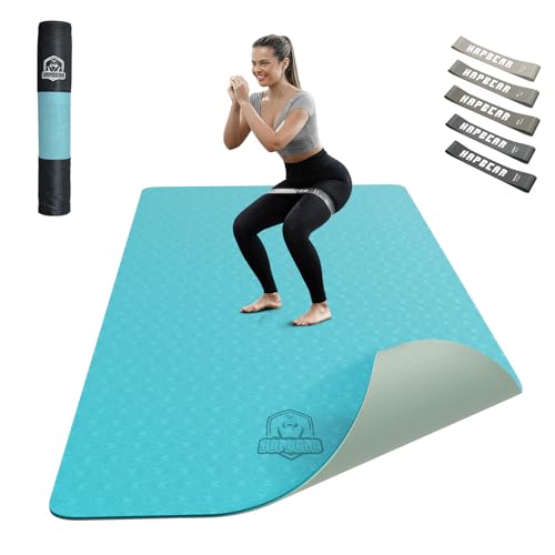 HAPBEAR Large Yoga Mat - 72"x36"x6mm (1/4 inch), Extra Wide Non-Slip Exercise Mat for Home Workout, Yoga, Pilates & Stretching, Durable & Eco-Friendly, Includes Bonus Resistance Bands & Carr