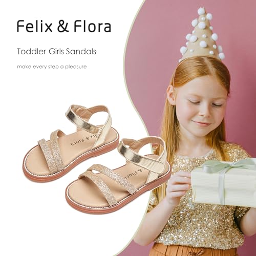 Image of Felix & Flora Toddler Girl Sandals - Little Girl Easter Dress Shoes Lightweight Open Toe Beach Holiday Flats