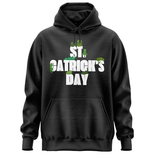 Saint Catricks Day Hoodie, Cat Lovers Graphic Hoody, St. Patricks Day Hoodie for Men Women Black